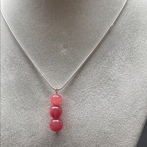 Rhodochrosite Stone Beaded Necklace with the Chain Sterling Silver Plated